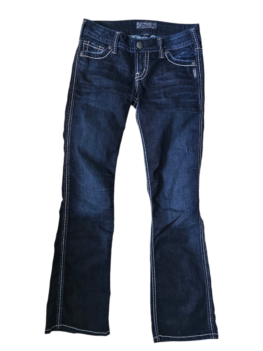 SILVER JEANS CO. Frances Dark Wash Contrast Stitch Bootcut Jeans W26/L31